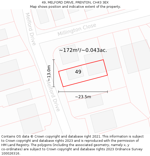 49, MELFORD DRIVE, PRENTON, CH43 3EX: Plot and title map