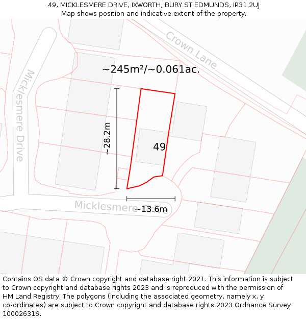 49, MICKLESMERE DRIVE, IXWORTH, BURY ST EDMUNDS, IP31 2UJ: Plot and title map