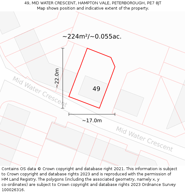 49, MID WATER CRESCENT, HAMPTON VALE, PETERBOROUGH, PE7 8JT: Plot and title map