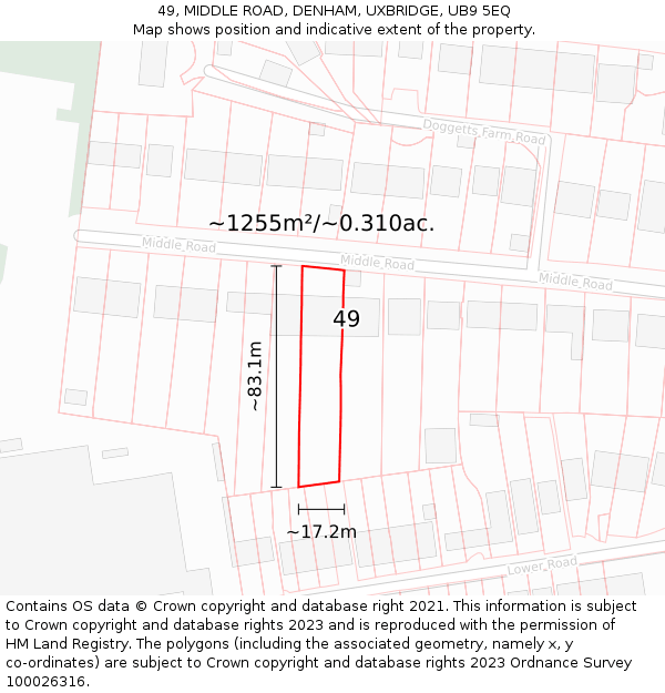 49, MIDDLE ROAD, DENHAM, UXBRIDGE, UB9 5EQ: Plot and title map