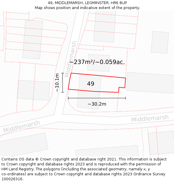 49, MIDDLEMARSH, LEOMINSTER, HR6 8UP: Plot and title map