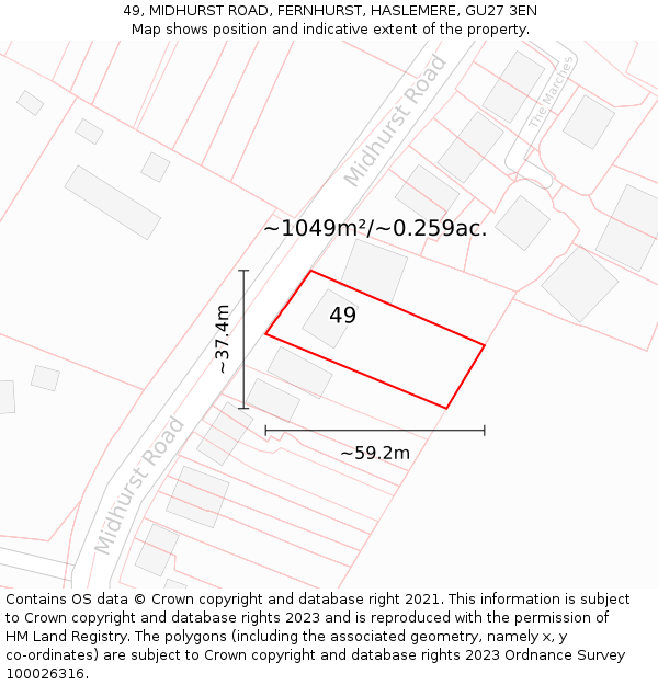 49, MIDHURST ROAD, FERNHURST, HASLEMERE, GU27 3EN: Plot and title map