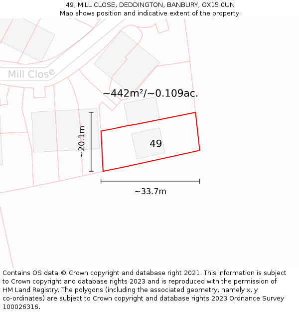 49, MILL CLOSE, DEDDINGTON, BANBURY, OX15 0UN: Plot and title map