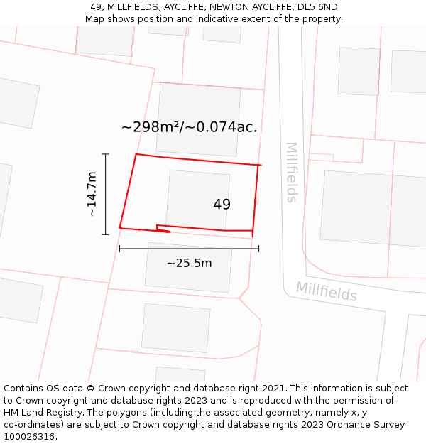 49, MILLFIELDS, AYCLIFFE, NEWTON AYCLIFFE, DL5 6ND: Plot and title map