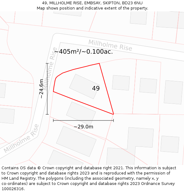 49, MILLHOLME RISE, EMBSAY, SKIPTON, BD23 6NU: Plot and title map