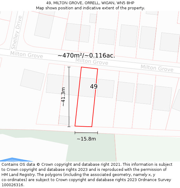 49, MILTON GROVE, ORRELL, WIGAN, WN5 8HP: Plot and title map