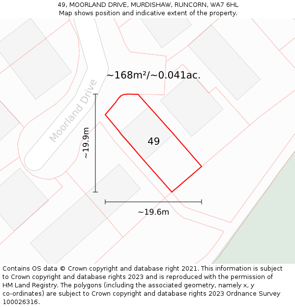 49, MOORLAND DRIVE, MURDISHAW, RUNCORN, WA7 6HL: Plot and title map