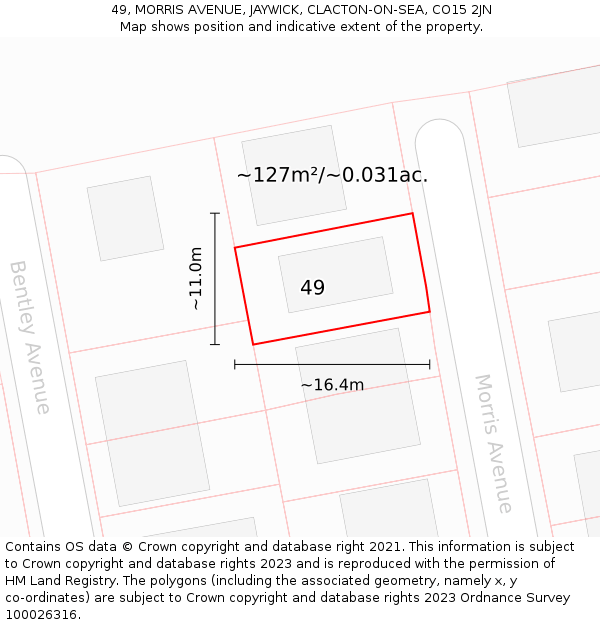 49, MORRIS AVENUE, JAYWICK, CLACTON-ON-SEA, CO15 2JN: Plot and title map