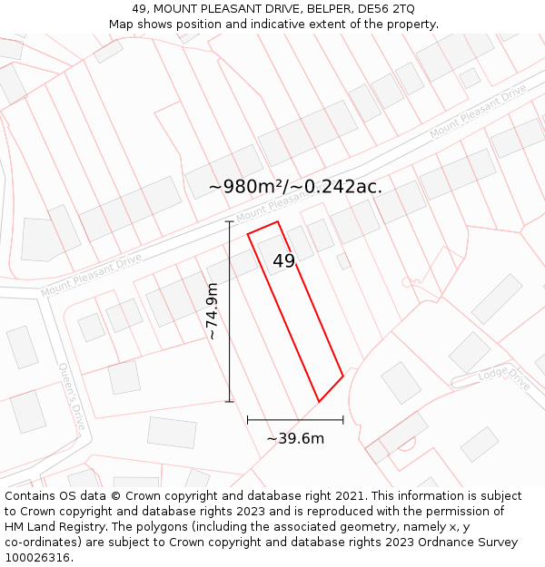 49, MOUNT PLEASANT DRIVE, BELPER, DE56 2TQ: Plot and title map