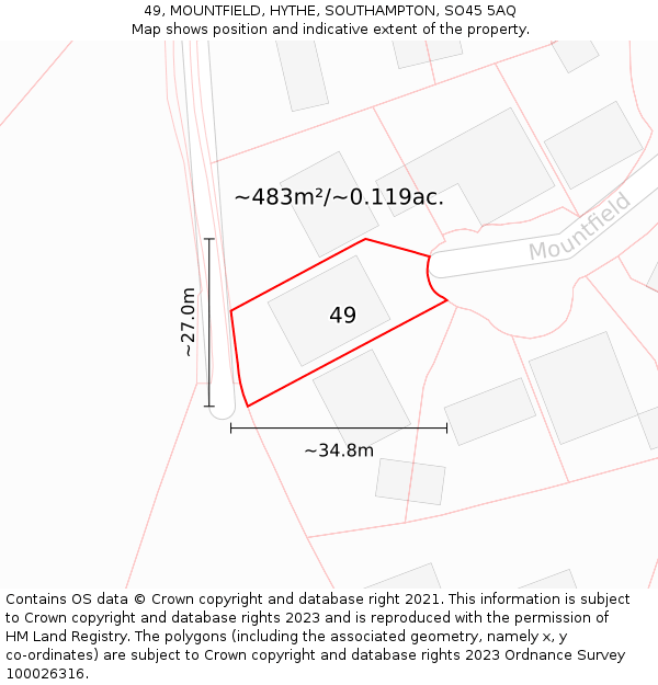 49, MOUNTFIELD, HYTHE, SOUTHAMPTON, SO45 5AQ: Plot and title map