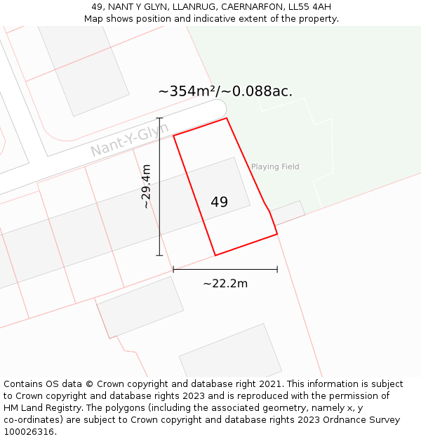 49, NANT Y GLYN, LLANRUG, CAERNARFON, LL55 4AH: Plot and title map