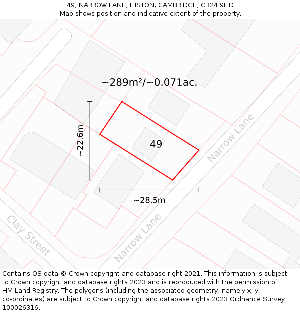 49, NARROW LANE, HISTON, CAMBRIDGE, CB24 9HD: Plot and title map
