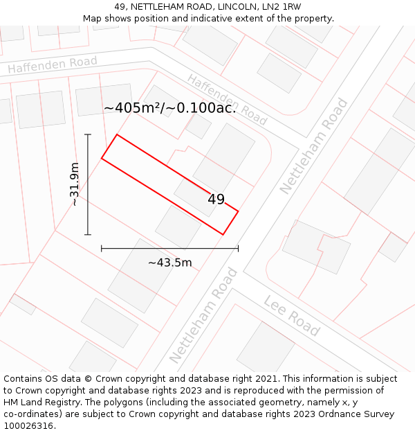 49, NETTLEHAM ROAD, LINCOLN, LN2 1RW: Plot and title map