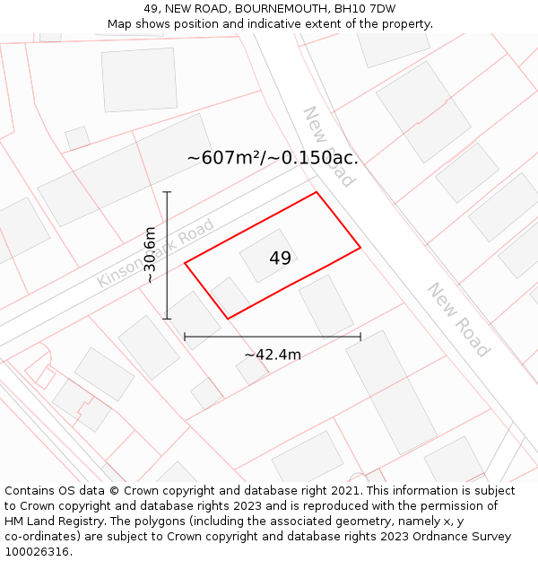 49, NEW ROAD, BOURNEMOUTH, BH10 7DW: Plot and title map