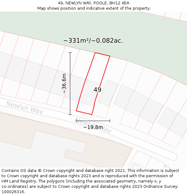 49, NEWLYN WAY, POOLE, BH12 4EA: Plot and title map