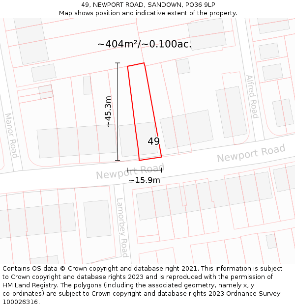 49, NEWPORT ROAD, SANDOWN, PO36 9LP: Plot and title map