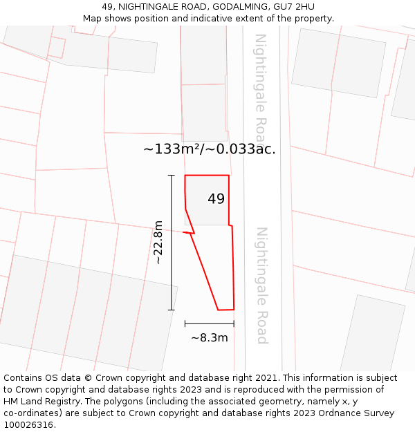 49, NIGHTINGALE ROAD, GODALMING, GU7 2HU: Plot and title map