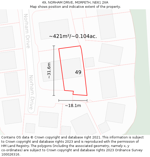 49, NORHAM DRIVE, MORPETH, NE61 2XA: Plot and title map