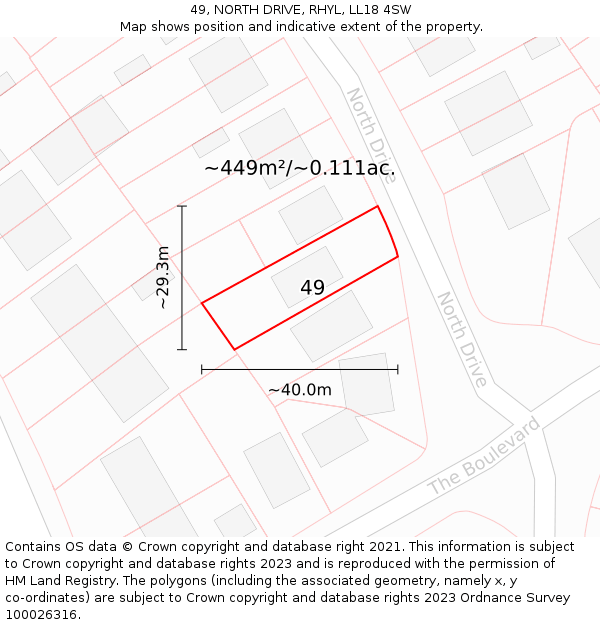 49, NORTH DRIVE, RHYL, LL18 4SW: Plot and title map