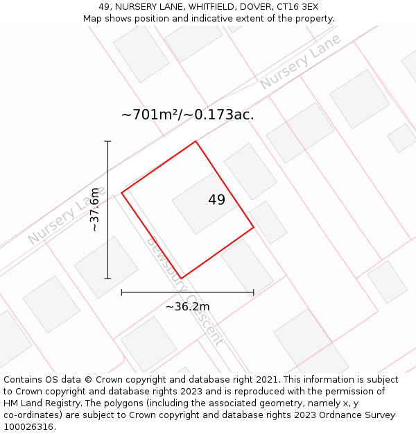 49, NURSERY LANE, WHITFIELD, DOVER, CT16 3EX: Plot and title map