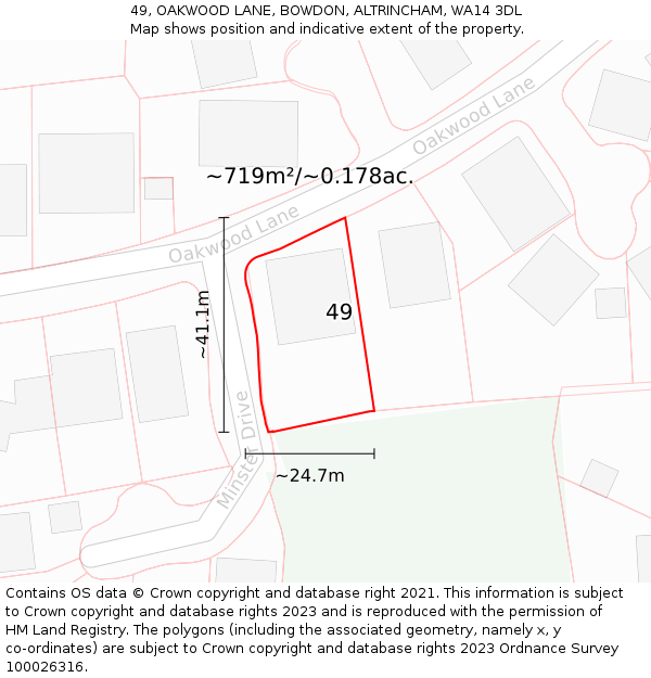 49, OAKWOOD LANE, BOWDON, ALTRINCHAM, WA14 3DL: Plot and title map