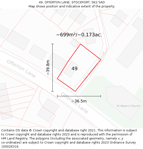 49, OFFERTON LANE, STOCKPORT, SK2 5AD: Plot and title map