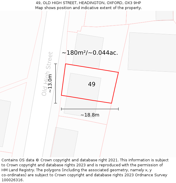 49, OLD HIGH STREET, HEADINGTON, OXFORD, OX3 9HP: Plot and title map