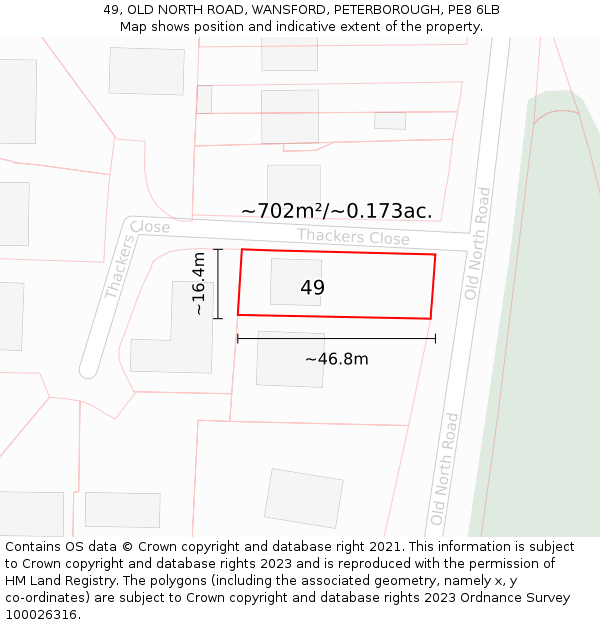 49, OLD NORTH ROAD, WANSFORD, PETERBOROUGH, PE8 6LB: Plot and title map