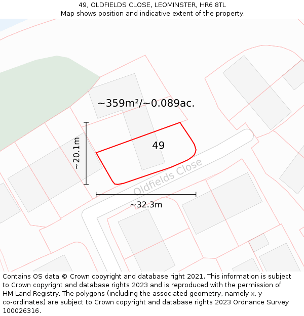 49, OLDFIELDS CLOSE, LEOMINSTER, HR6 8TL: Plot and title map