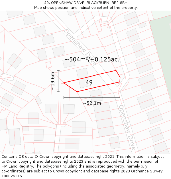 49, OPENSHAW DRIVE, BLACKBURN, BB1 8RH: Plot and title map