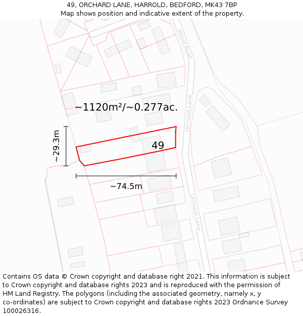 49, ORCHARD LANE, HARROLD, BEDFORD, MK43 7BP: Plot and title map