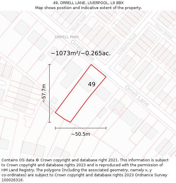 49, ORRELL LANE, LIVERPOOL, L9 8BX: Plot and title map