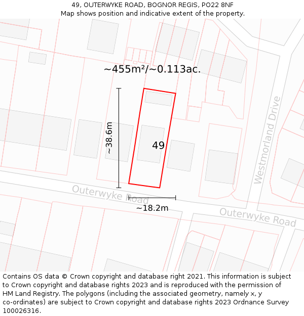 49, OUTERWYKE ROAD, BOGNOR REGIS, PO22 8NF: Plot and title map