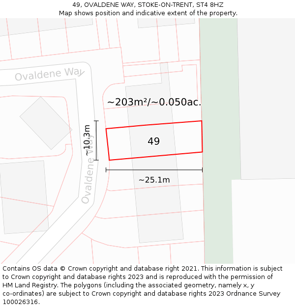 49, OVALDENE WAY, STOKE-ON-TRENT, ST4 8HZ: Plot and title map