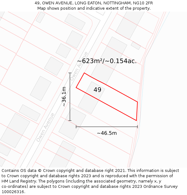 49, OWEN AVENUE, LONG EATON, NOTTINGHAM, NG10 2FR: Plot and title map