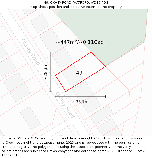 49, OXHEY ROAD, WATFORD, WD19 4QG: Plot and title map
