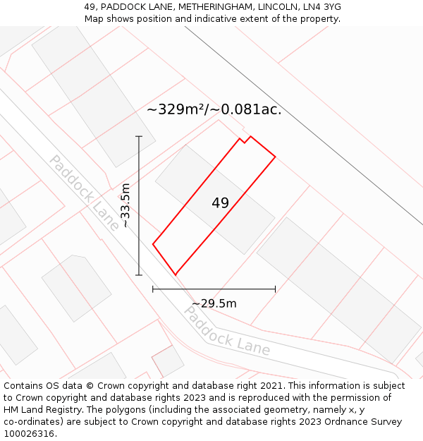 49, PADDOCK LANE, METHERINGHAM, LINCOLN, LN4 3YG: Plot and title map