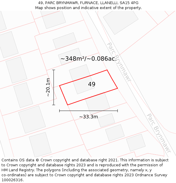 49, PARC BRYNMAWR, FURNACE, LLANELLI, SA15 4PG: Plot and title map