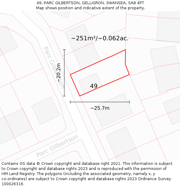 49, PARC GILBERTSON, GELLIGRON, SWANSEA, SA8 4PT: Plot and title map