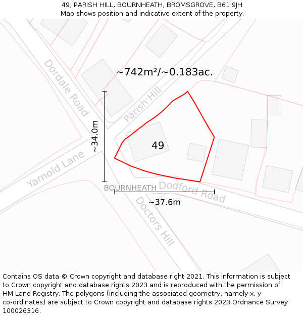 49, PARISH HILL, BOURNHEATH, BROMSGROVE, B61 9JH: Plot and title map