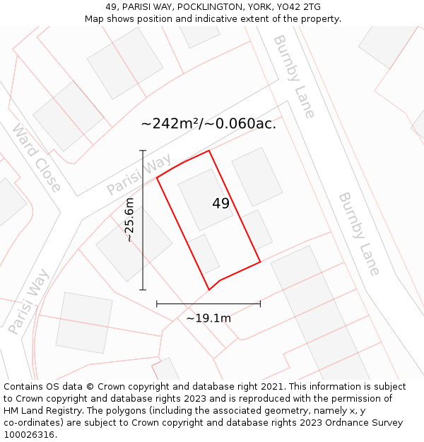 49, PARISI WAY, POCKLINGTON, YORK, YO42 2TG: Plot and title map