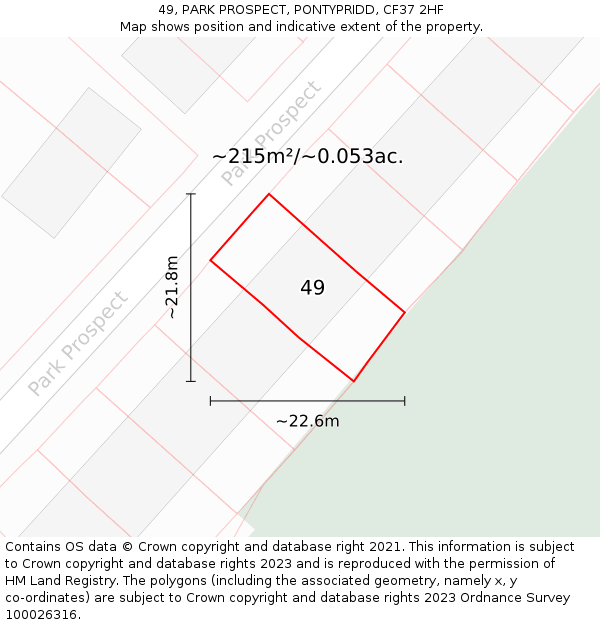 49, PARK PROSPECT, PONTYPRIDD, CF37 2HF: Plot and title map