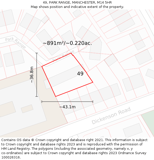 49, PARK RANGE, MANCHESTER, M14 5HR: Plot and title map