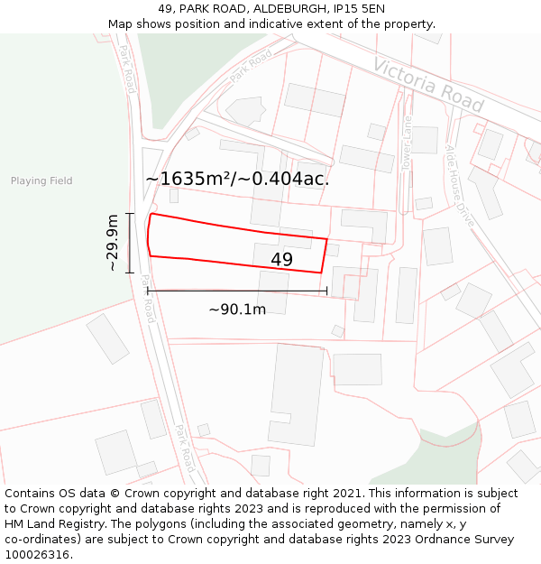 49, PARK ROAD, ALDEBURGH, IP15 5EN: Plot and title map