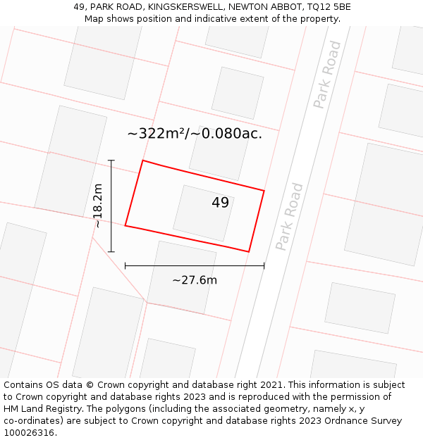 49, PARK ROAD, KINGSKERSWELL, NEWTON ABBOT, TQ12 5BE: Plot and title map