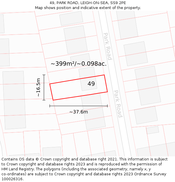 49, PARK ROAD, LEIGH-ON-SEA, SS9 2PE: Plot and title map