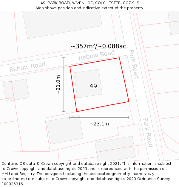 49, PARK ROAD, WIVENHOE, COLCHESTER, CO7 9LS: Plot and title map