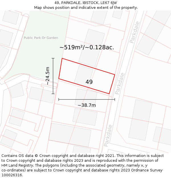 49, PARKDALE, IBSTOCK, LE67 6JW: Plot and title map