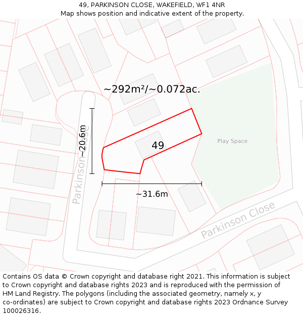 49, PARKINSON CLOSE, WAKEFIELD, WF1 4NR: Plot and title map