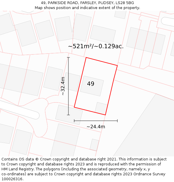 49, PARKSIDE ROAD, FARSLEY, PUDSEY, LS28 5BG: Plot and title map